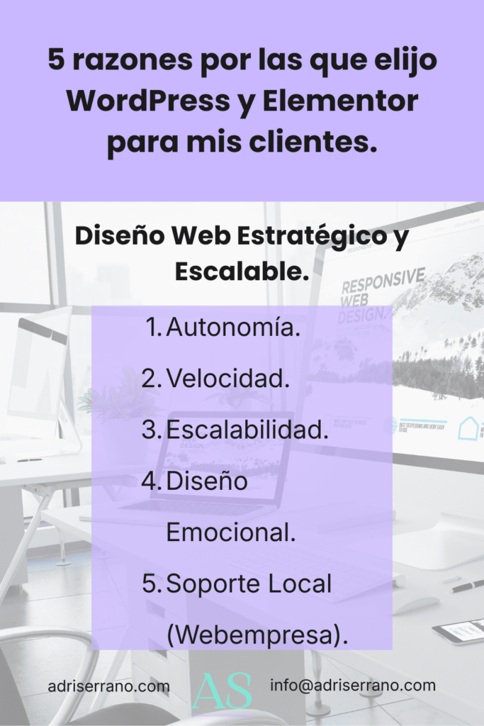 Diseño web estratégico con WordPress y Elementor por Adriana Serrano