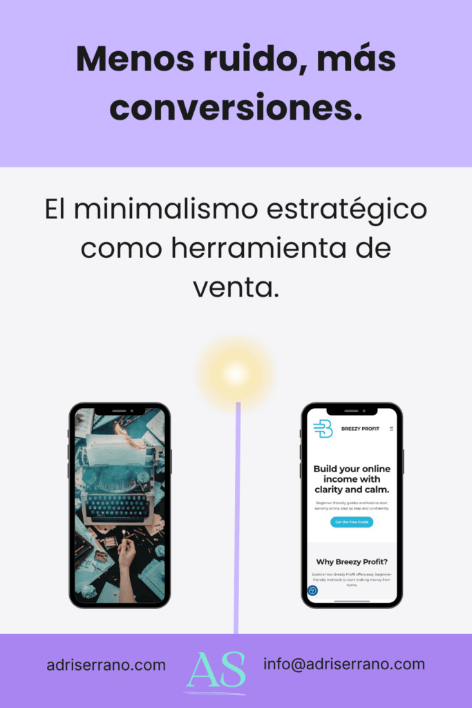Dos smartphones mostrando interfaces web limpias y minimalistas para mejorar la conversión de ventas.